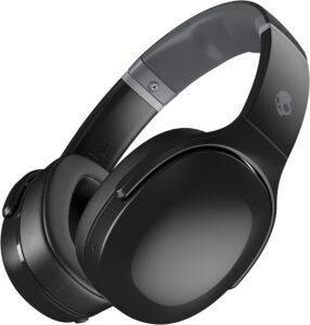 a black headphones with
